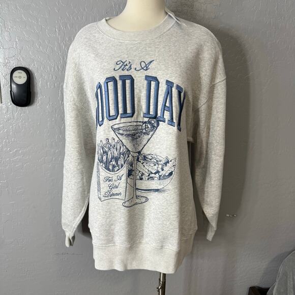 Abercrombie and Fitch Good Day Graphic Sunday Crew, Light Gray, L - Picture 1 of 5